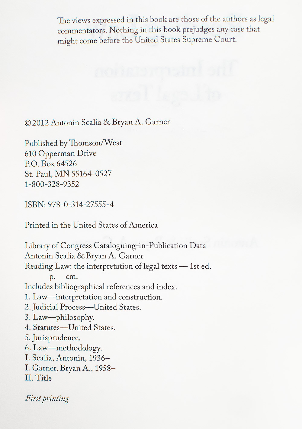 Reading Law: The Interpretation of Legal Texts.