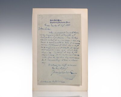 Handwritten letter on blue stationery