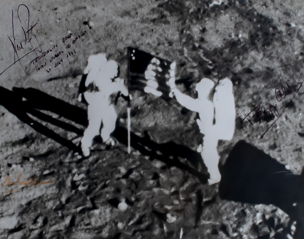 Neil Armstrong and Michael Collins Signed Photograph of Man's First Landing on the Moon.