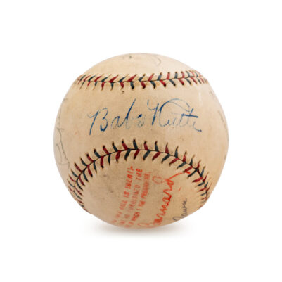 Baseball with red stitching