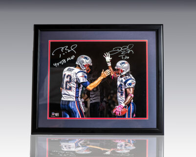 Framed signed photo of Tom Brady and Deion Branch high-fiving