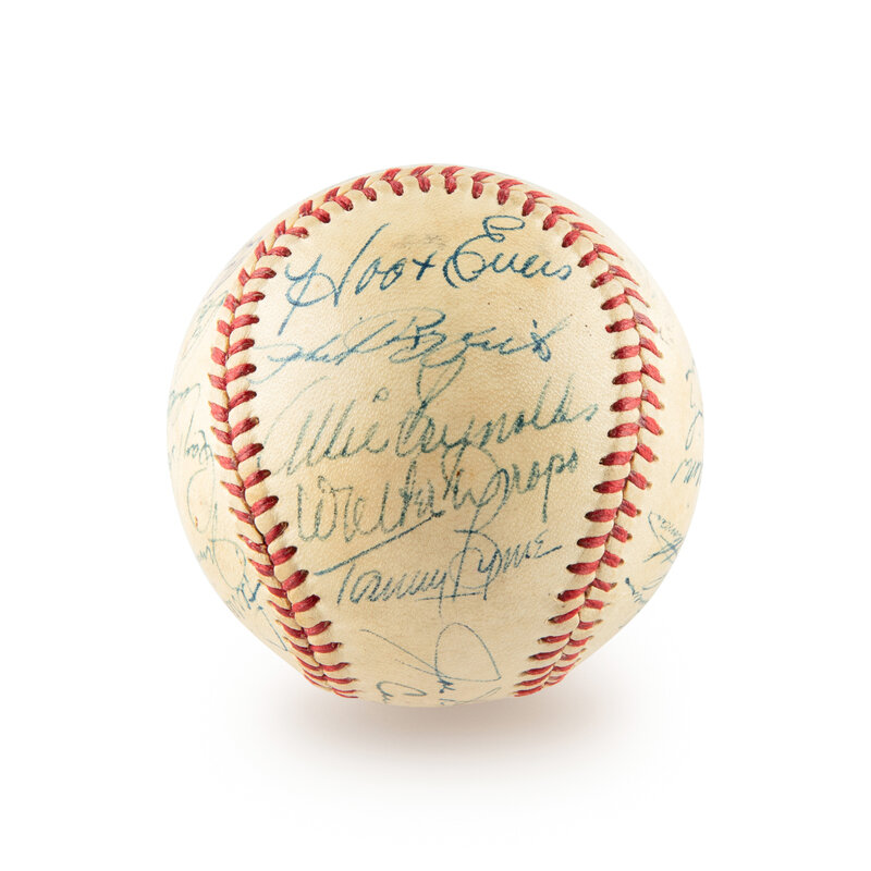 Signed collectible baseball with red stitching