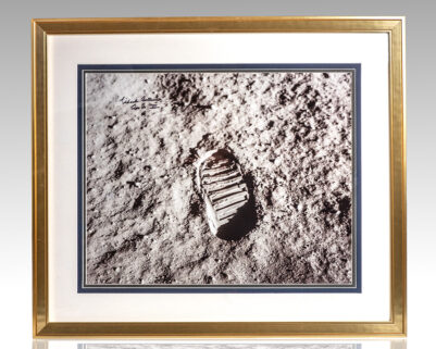 Michael Collins Signed Buzz Aldrin Moon Footprint Oversized Photograph.