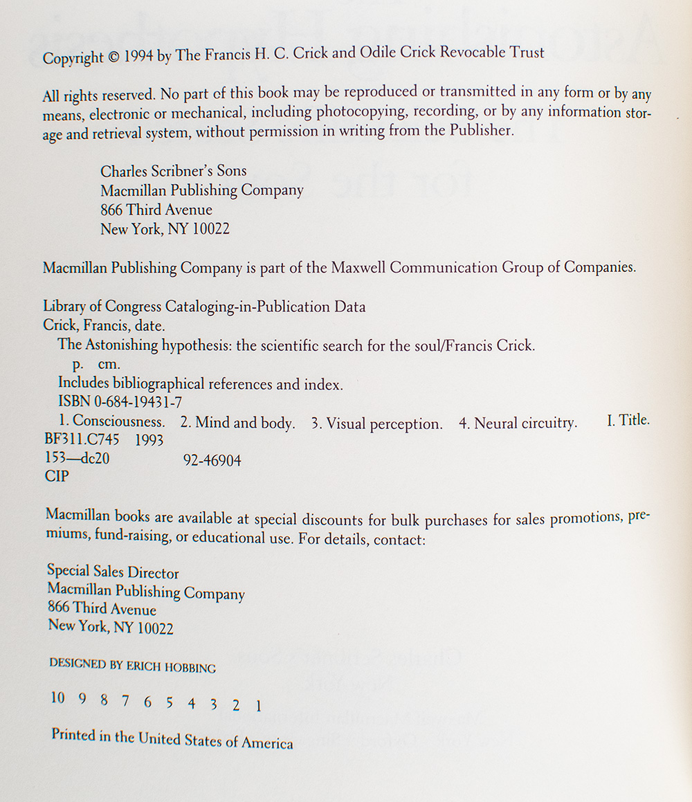 The Astonishing Hypothesis: The Scientific Search for the Soul.