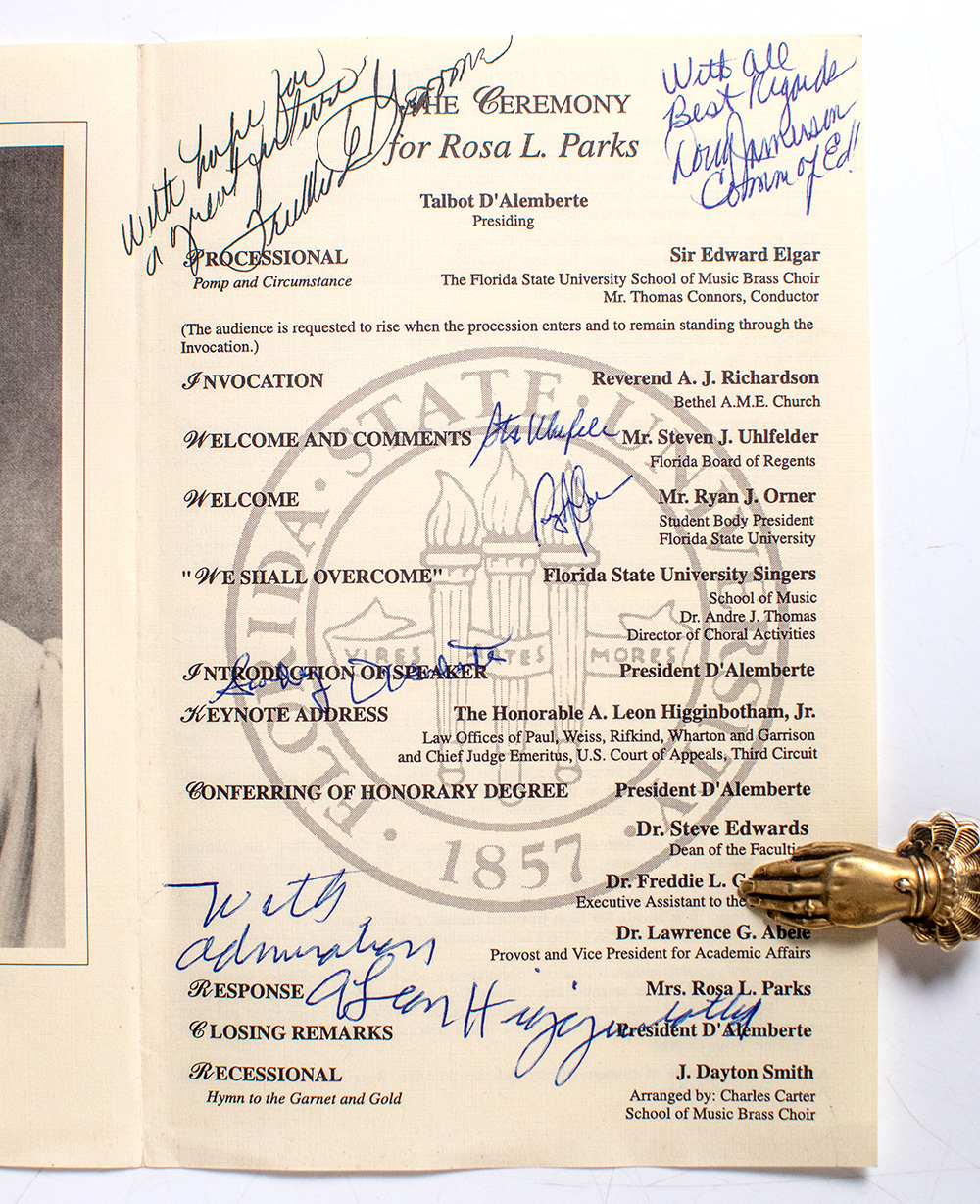 Rosa Parks Signed Florida State University Honorary Degree Ceremony Program.