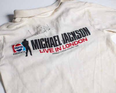 Michael Jackson Signed 1988 Wembley Stadium Bad Tour Polo T-Shirt.