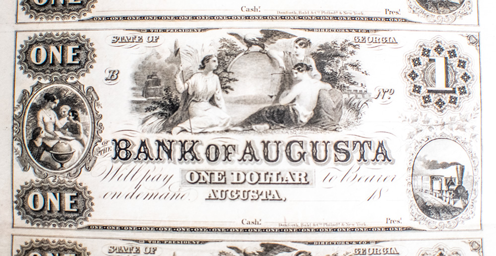 Bank of Augusta Uncut Banknote Sheet.
