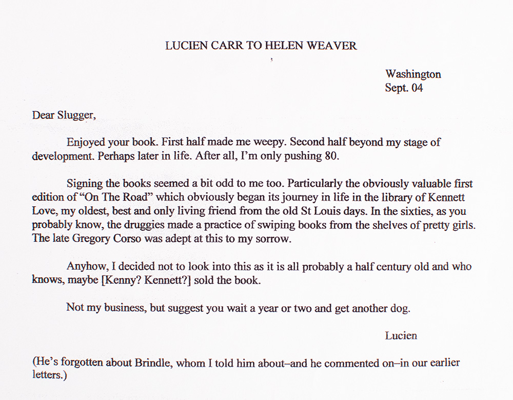 Lucien Carr Autograph Letter Signed to Helen Weaver.