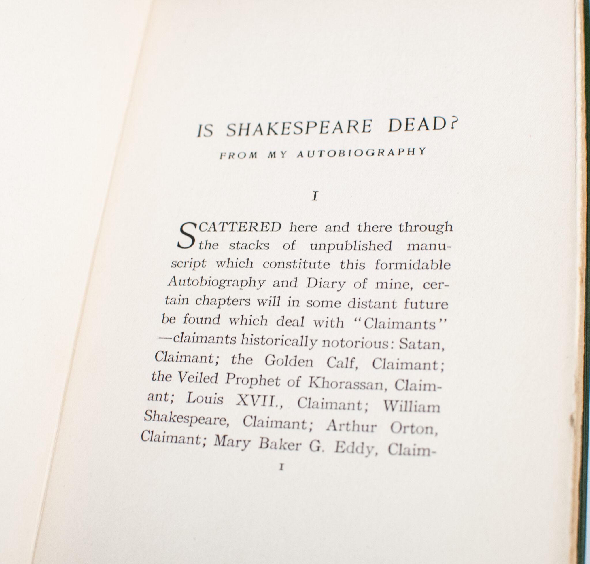 Is Shakespeare Dead? From My Autobiography.