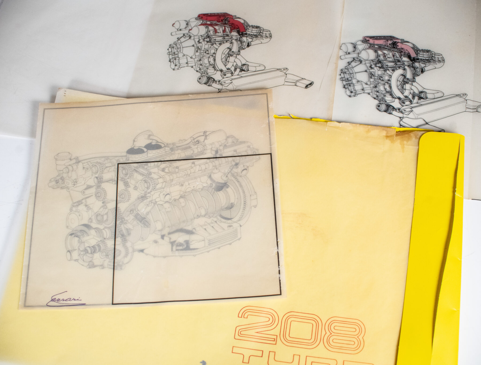 Original Drawings of The Ferrari Turbo 208.