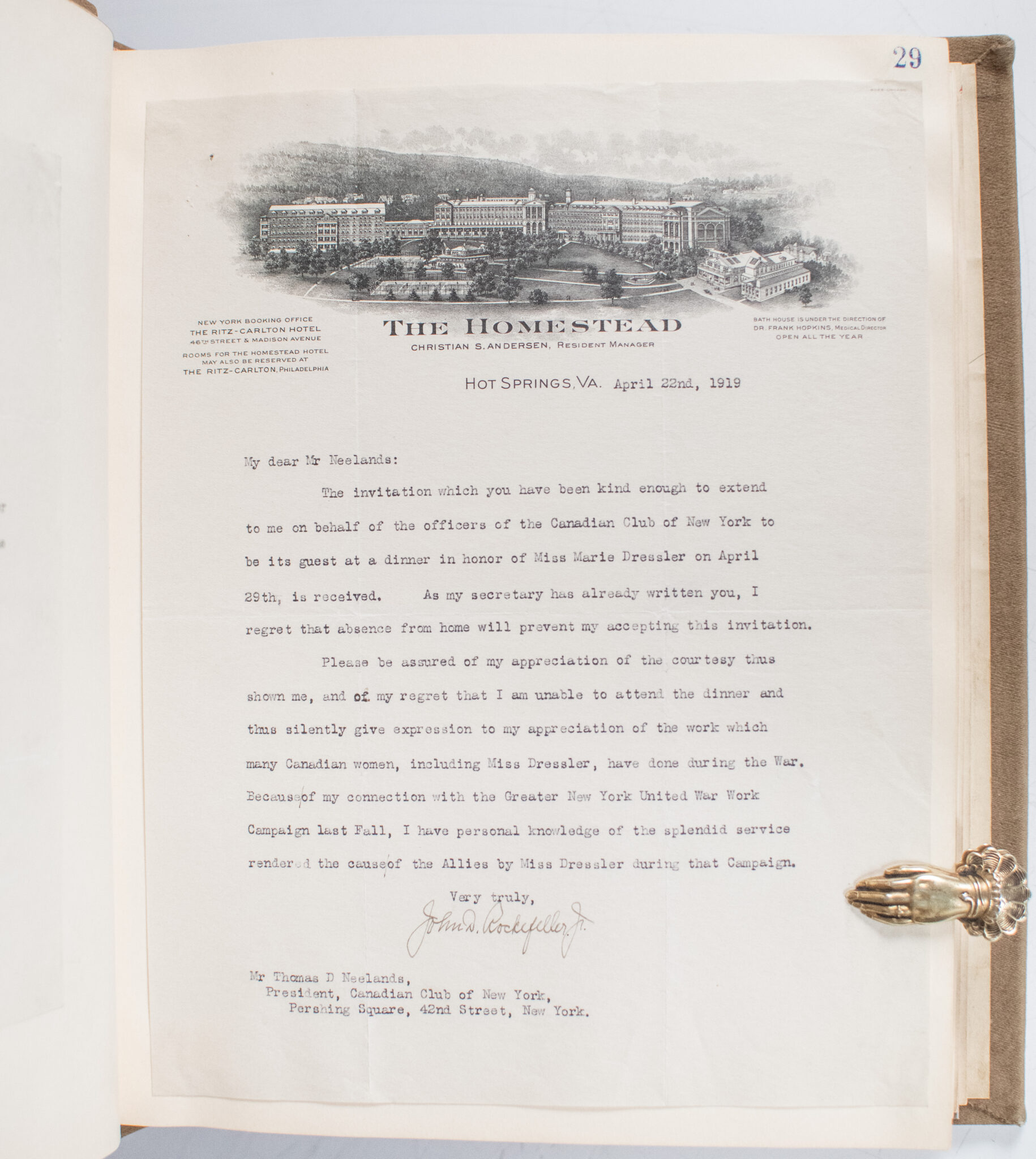 Autograph Album Containing Letters Signed by Theodore Roosevelt, William H. Taft, John D. Rockefeller Jr., and Others.
