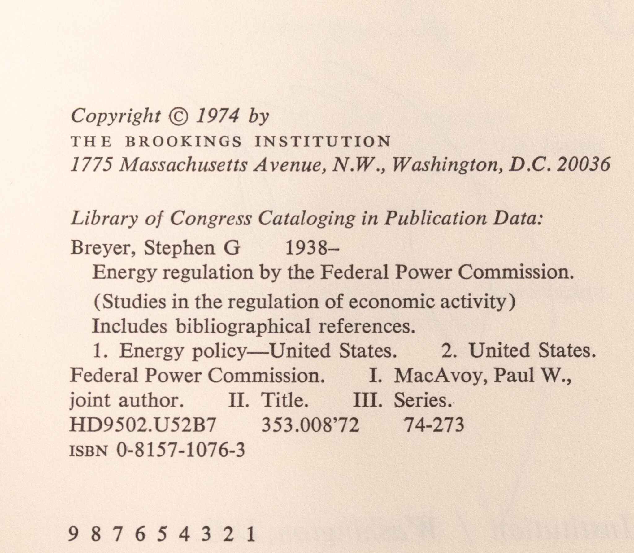 Energy Regulation by the Federal Power Commission.