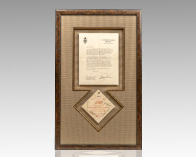 Bobby Jones, Walter Hagan, Gene Sarazen, and Tommy Armour Signed 1941 Bahamas Red Cross Benefit Match Admission Pass. [with] Two Duke of Windsor Typed Letters Signed.