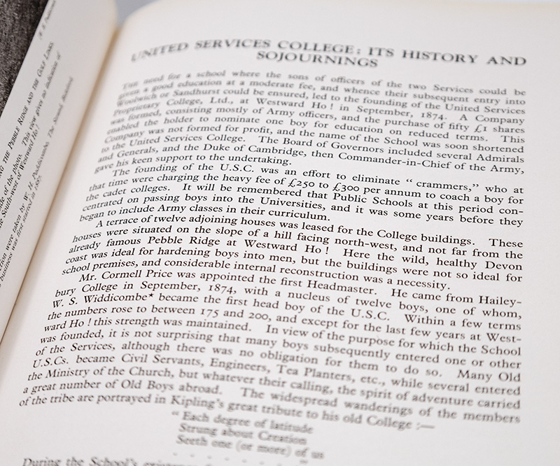 United Services College 1874-1911. A Short Account of Rudyard Kipling's Old School at Westward Ho!