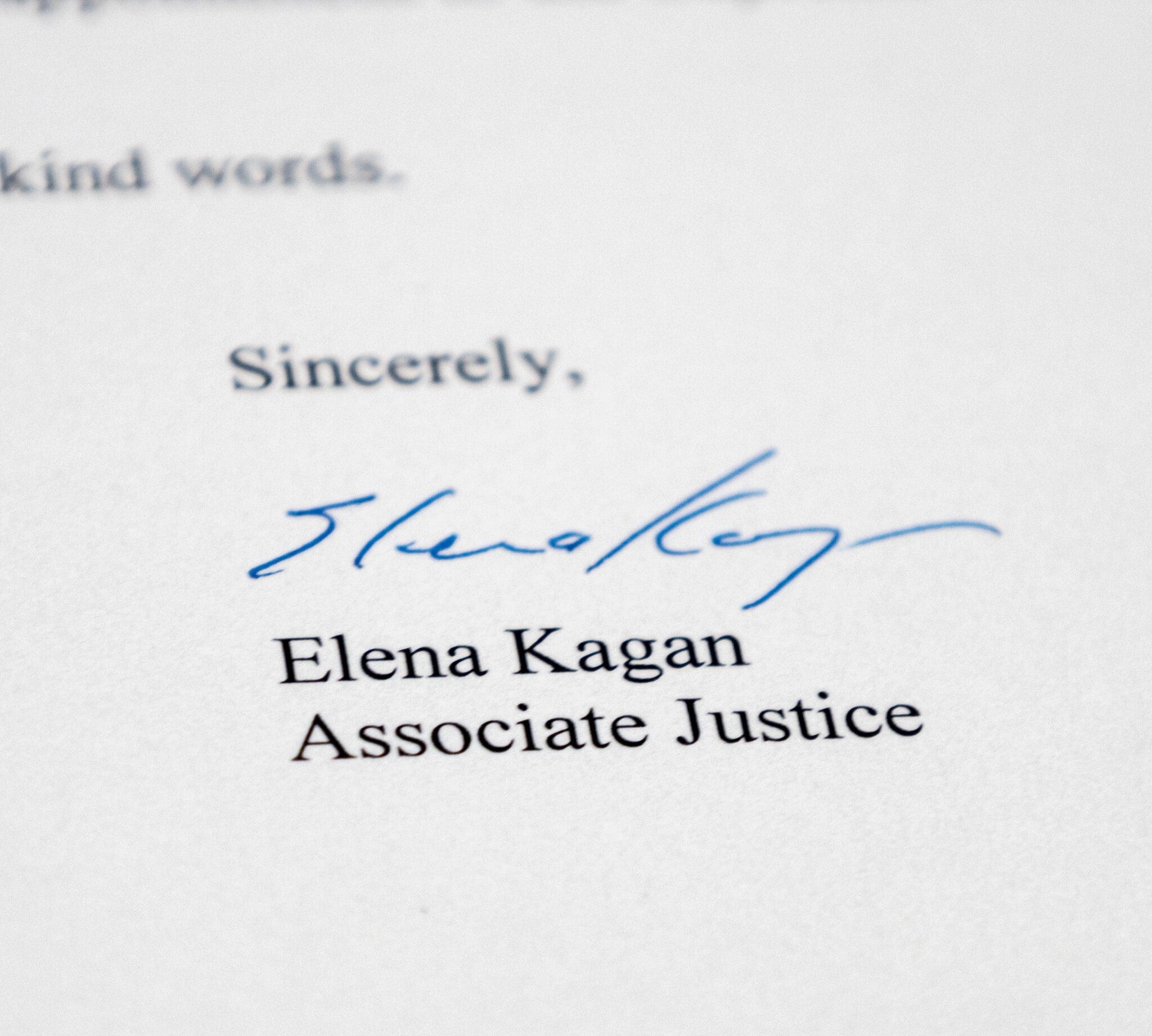 Elena Kagan Collection of Signed Photographs and Typed Letter Signed.