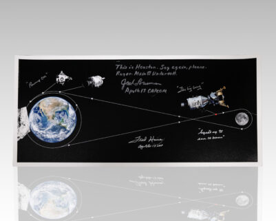 Fred Haise and Jack Lousma Signed Apollo 13 Revised Trajectory Panoramic Print.