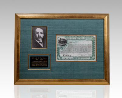 Edward Henry Harriman Signed Stock Certificate for the Baltimore and Ohio Railroad Company.