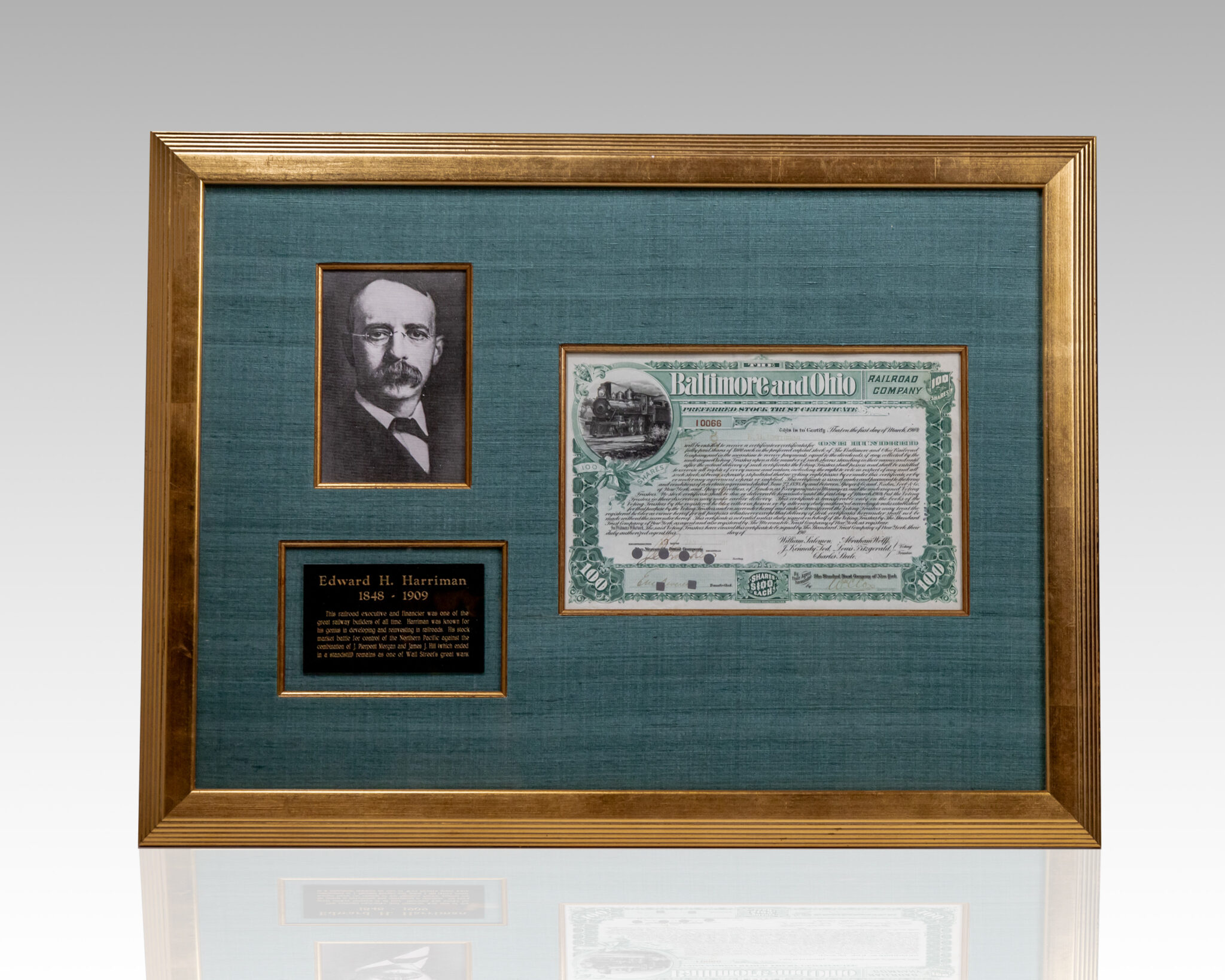 Edward Henry Harriman Signed Stock Certificate for the Baltimore and Ohio Railroad Company.