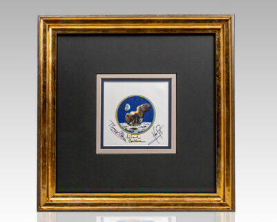 Neil Armstrong, Buzz Aldrin and Michael Collins Signed Apollo 11 Beta Cloth Swatch.