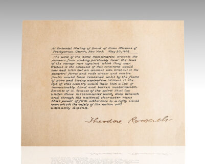 Theodore Roosevelt Signed Speech.