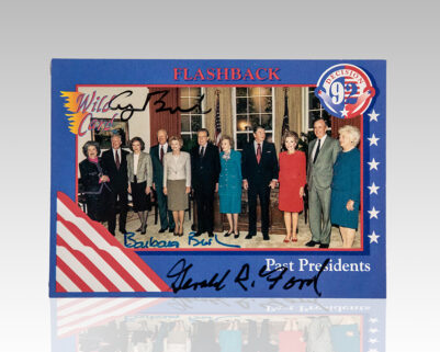 George H.W. Bush, Barbara Bush, and Gerald Ford Signed 1992 Flashback Decision Trading Card.