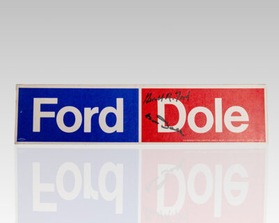 Gerald Ford and Bob Dole Signed Bumper Sticker and Campaign Pamphlet.