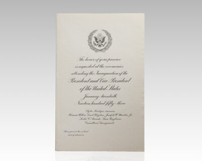 Inauguration Invitation for President Dwight D. Eisenhower and Vice President Richard Nixon.