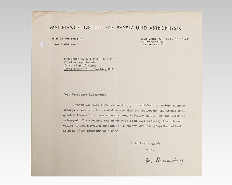 Werner Karl Heisenberg Typed Letter Signed.