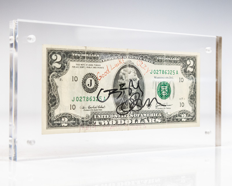 Ozzy Osbourne Signed Two Dollar Bill.