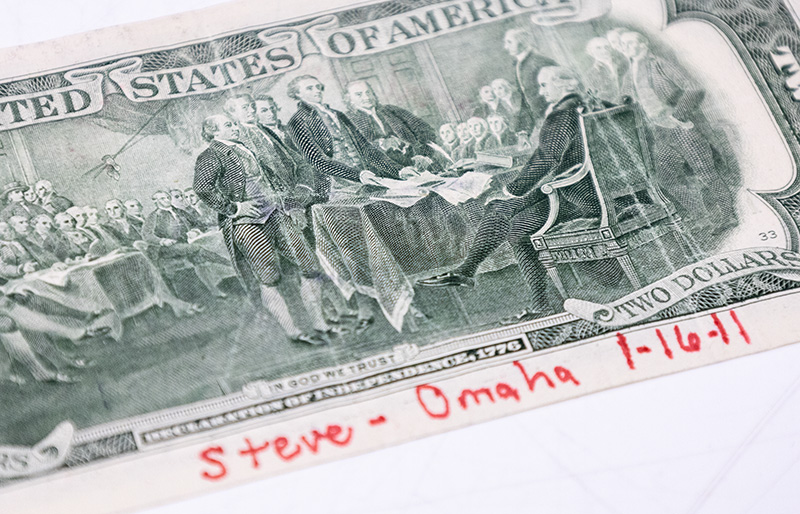 Ozzy Osbourne Signed Two Dollar Bill.