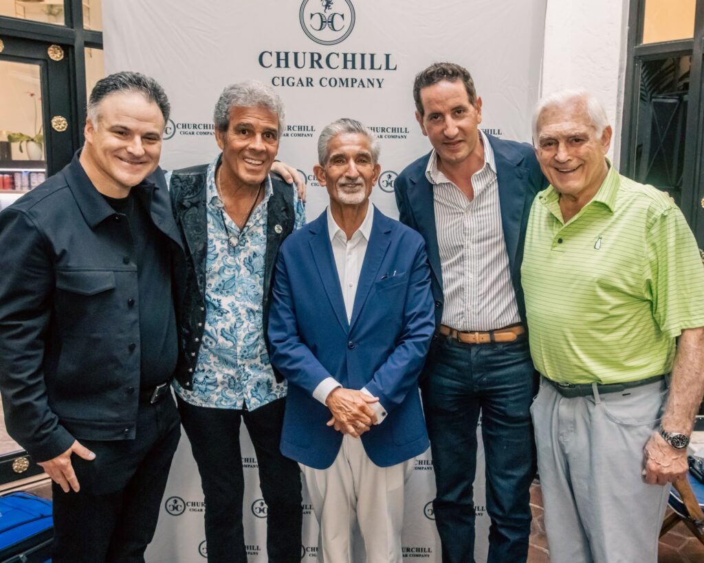 Darren Rovell, Mark Rivera, Ted Leonsis, Matthew Raptis, Lou Nanne at Churchill Cigar Company on Worth Avenue