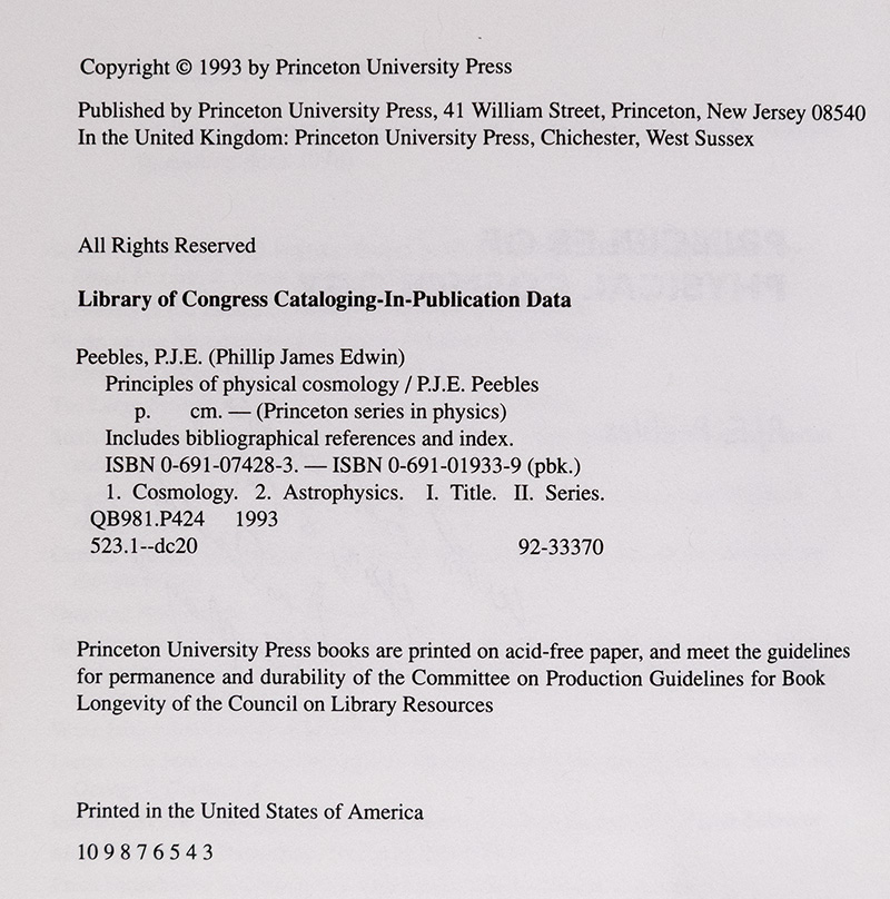 Principles of Physical Cosmology.