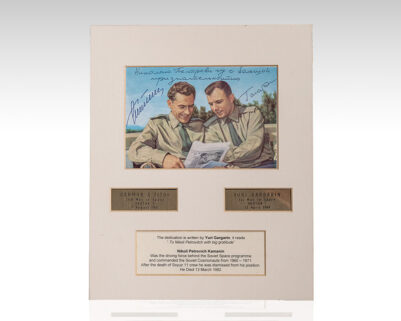 Yuri Gagarin and Gherman Titov Signed Postcard.