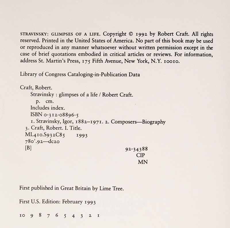 Stravinsky: Glimpses of a Life.