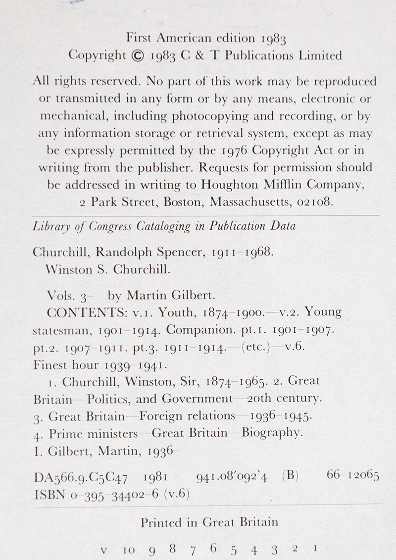 Winston S. Churchill: Finest Hour 1939-1941.