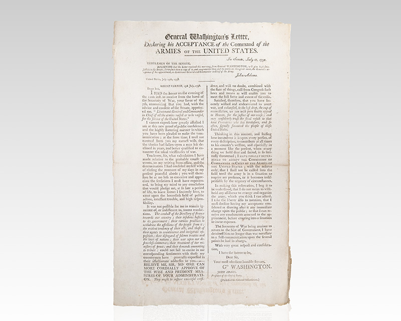 General Washington’s Letter, Declaring His Acceptance of the Command of the Armies of the United States.
